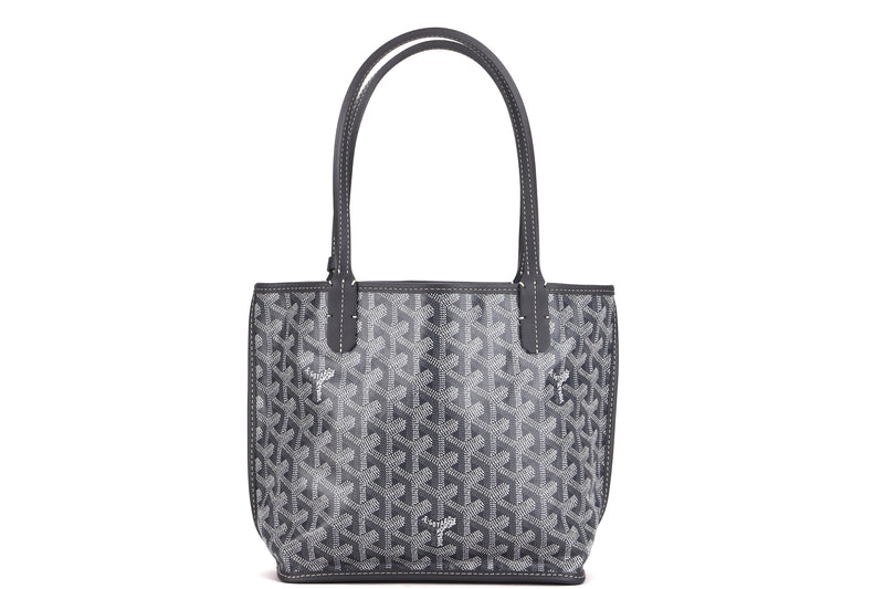 GOYARD ANJOU MINI TOTE BAG GREY LEATHER & GREY CANVAS, WITH DUST COVER