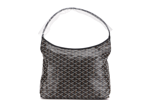GOYARD SAC HOBO BOHEME PM NOIR ET NATUREL BLACK LEATHER & BLACK CANVAS, WITH DUST COVER
