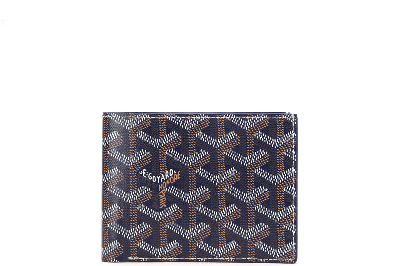 goyard victoire wallet (apmvictoire bcc-12) navy canvas & navy leather,  with box