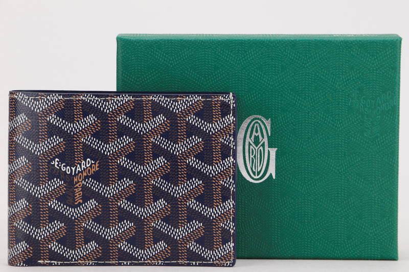 goyard victoire wallet (apmvictoire bcc-12) navy canvas & navy leather,  with box