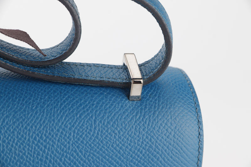 HERMES CONSTANCE ELAN (STAMP R) BLUE IZMIR EPSOM LEATHER SILVER HARDWARE, WITH DUST COVER & BOX