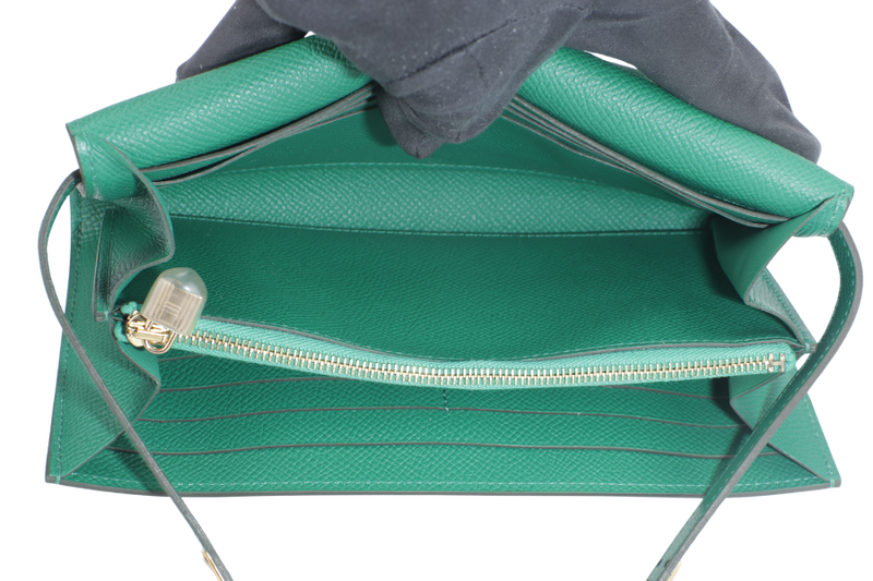 HERMES KELLY WALLET VERT VERTIGO EPSOM LEATHER GOLD HARDWARE STAMP A (YEAR 2017) WITH BOX