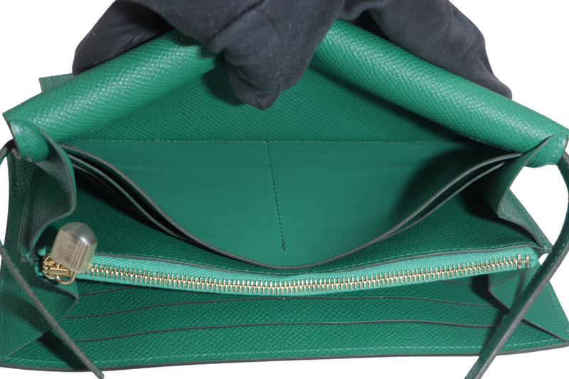 HERMES KELLY WALLET VERT VERTIGO EPSOM LEATHER GOLD HARDWARE STAMP A (YEAR 2017) WITH BOX