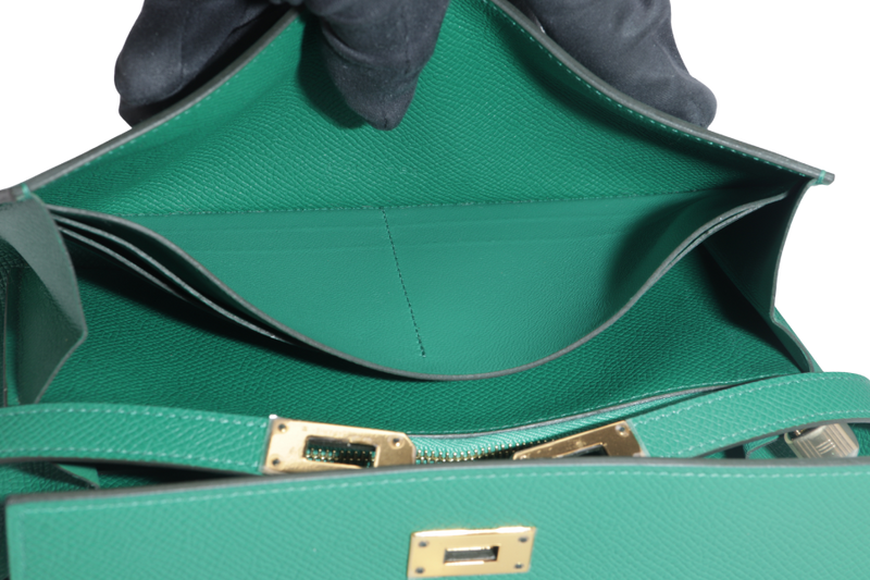 HERMES KELLY WALLET VERT VERTIGO EPSOM LEATHER GOLD HARDWARE STAMP A (YEAR 2017) WITH BOX