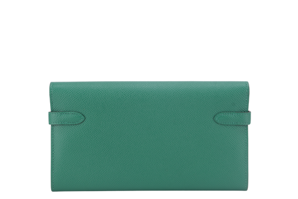HERMES KELLY WALLET VERT VERTIGO EPSOM LEATHER GOLD HARDWARE STAMP A (YEAR 2017) WITH BOX