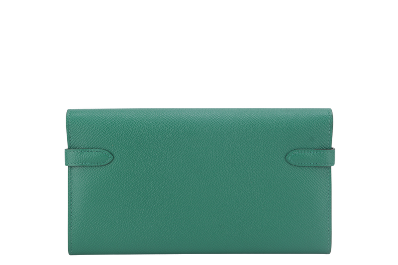 HERMES KELLY WALLET VERT VERTIGO EPSOM LEATHER GOLD HARDWARE STAMP A (YEAR 2017) WITH BOX