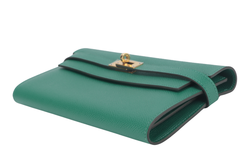 HERMES KELLY WALLET VERT VERTIGO EPSOM LEATHER GOLD HARDWARE STAMP A (YEAR 2017) WITH BOX