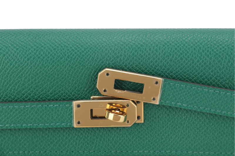 HERMES KELLY WALLET VERT VERTIGO EPSOM LEATHER GOLD HARDWARE STAMP A (YEAR 2017) WITH BOX