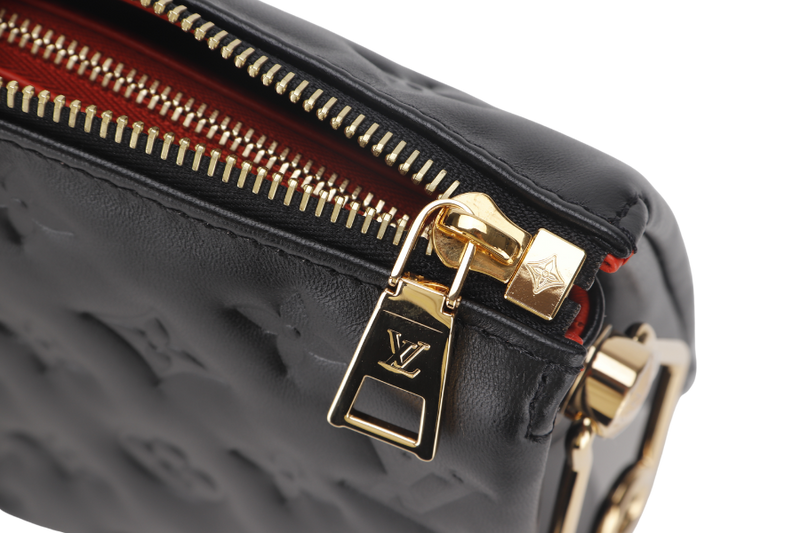 LOUIS VUITTON COUSSIN BB NOIR MONOGRAM EMBOSSED PUFFY LAMBSKIN (M21259) GOLD HARDWARE WITH CHAIN, STRAP, DUST COVER AND BOX