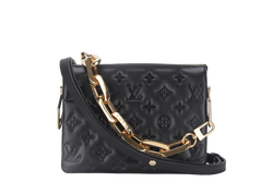 LOUIS VUITTON COUSSIN BB NOIR MONOGRAM EMBOSSED PUFFY LAMBSKIN (M21259) GOLD HARDWARE WITH CHAIN, STRAP, DUST COVER AND BOX