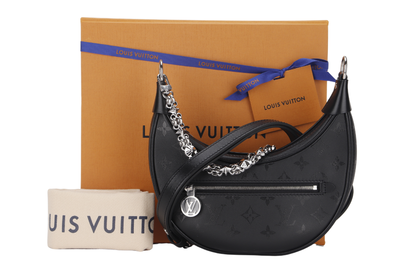 LOUIS VUITTON LOOP BLACK MONOGRAM SILKSCREEN PRINT (M11267) CALFSKIN SILVER HARDWARE WITH CHAIN , LEATHER STRAP, DUST COVER AND BOX