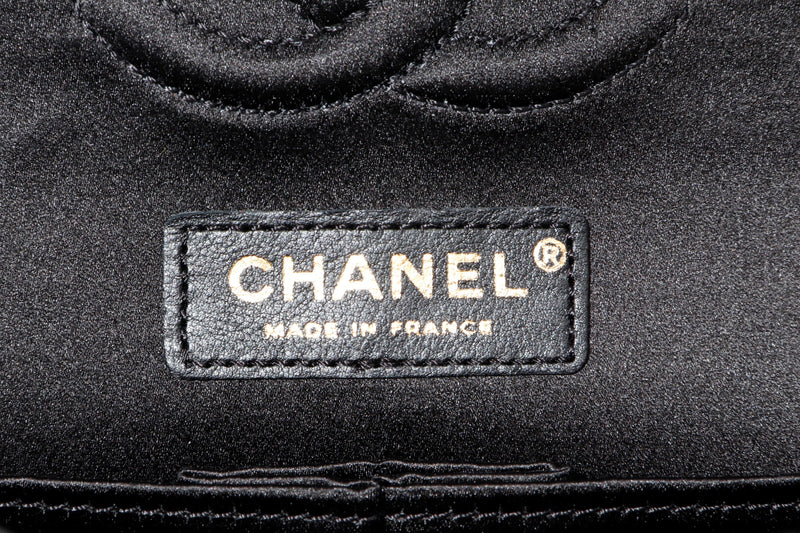 CHANEL GREEN SEQUIN CLASSIC FLAP (1383xxxx) MEDIUM BLACK SATIN GOLD HARDWARE, WITH CARD & DUST COVER