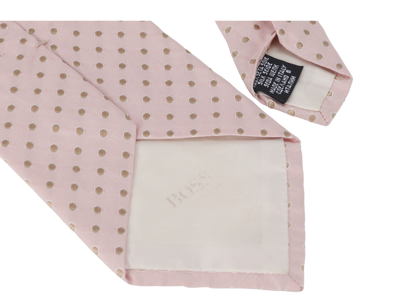 HUGO BOSS NECKTIES PINK WITH POLKA DOT GOLD DESIGN