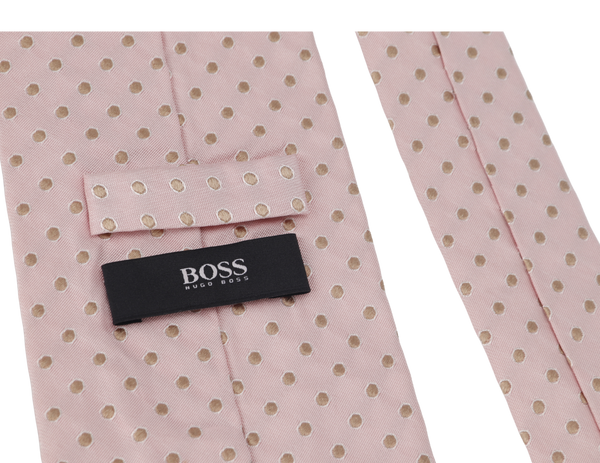HUGO BOSS NECKTIES PINK WITH POLKA DOT GOLD DESIGN