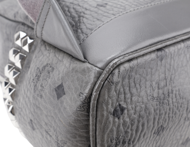 MCM STARK BACKPACK IN GREY VISETORS LEATHER SILVER HARDWARE NO DUST COVER