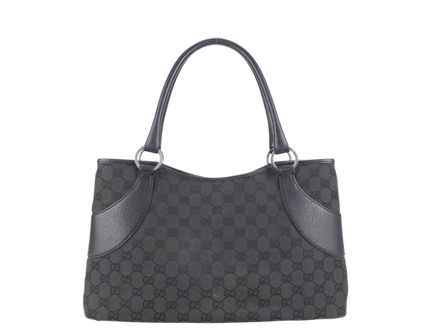 GUCCI BLACK CANVAS TOTE BAG SILVER HARDWARE NO DUST COVER