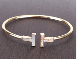 TIFFANY & CO. T WIRE BRACELET MOP WITH PAVED DIAMOND 18K ROSE GOLD 7.7G SIZE 56.5MM WITH BOX