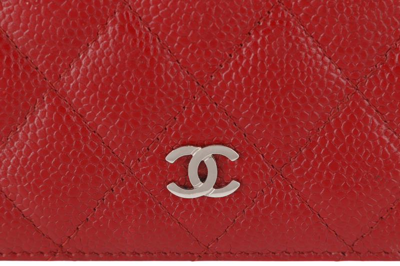 CHANEL WALLET QUILTED YEN BURGUNDY RED (2125xxxx) SILVER HARDWARE WITH CARD