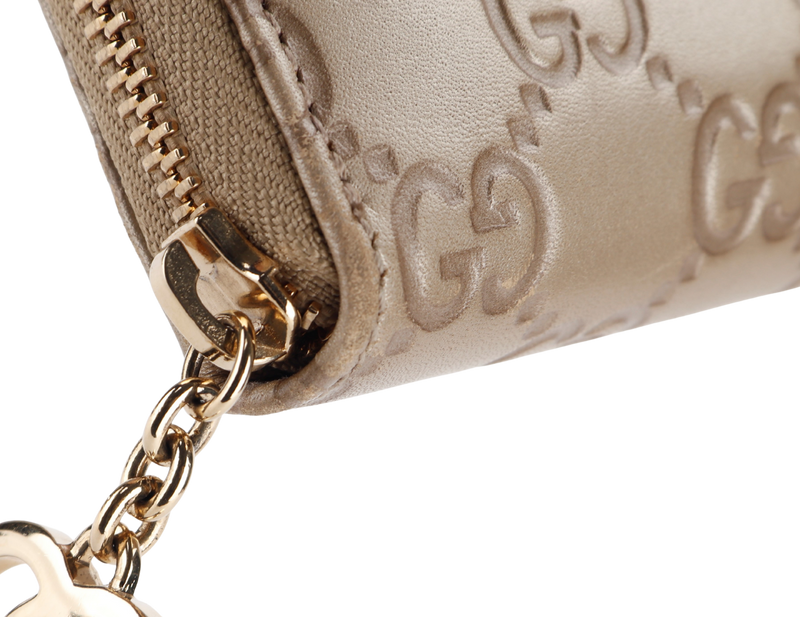 GUCCI 282247 534633 GUCCISSIMA METALLIC LEATHER LONG ZIP WALLET GOLD HARDWARE, NO DUST COVER & BOX