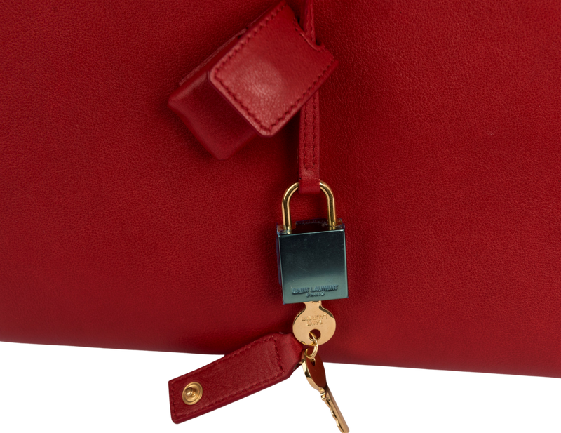 Yves Saint Laurent Sae De Jour Large Tote Bag in Red Leather, with Keys, Lock & Dust Cover