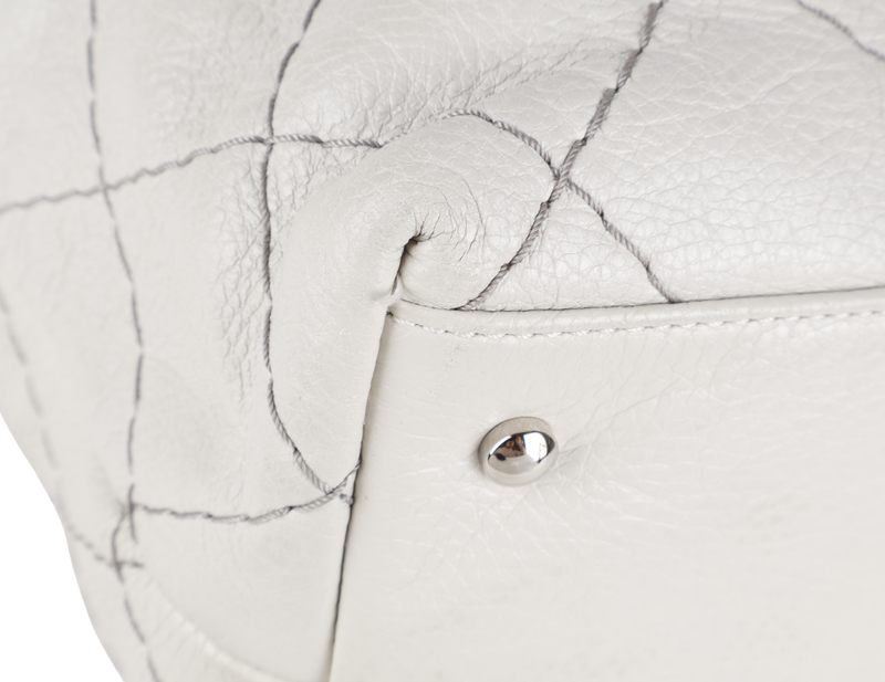 CHANEL ON THE ROAD TOTE BAG SHOULDER QUILTED LEATHER GREY (1333xxxx) SILVER HARDWARE NO DUST COVER