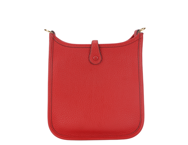 HERMES MINI EVELYNE TPM ROUGE PIVOINE CLEMENCE STAMP Y (2020) GOLD HARDWARE WITH STRAPS AND DUST COVER