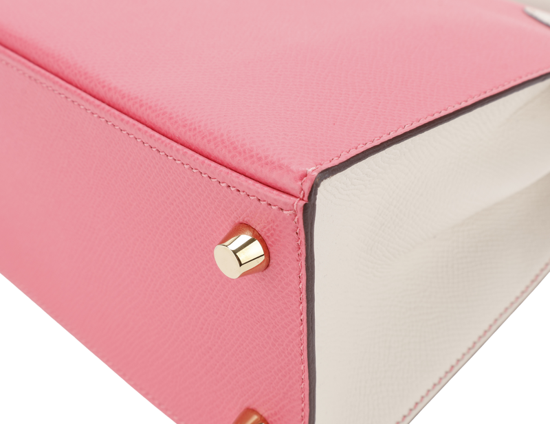 HERMES KELLY 25 HSS STAMP C (YEAR 2018) ROSE AZALEE & CRAIE EPSOM LEATHER LIGHT GOLD HARDWARE WITH STRAP, KEYS, LOCK AND DUST COVER