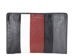 BALENCIAGA STRIPE CLUTCH BLACK, GREY, RED CALF LEATHER SILVER HARDWARE WITH DUST COVER