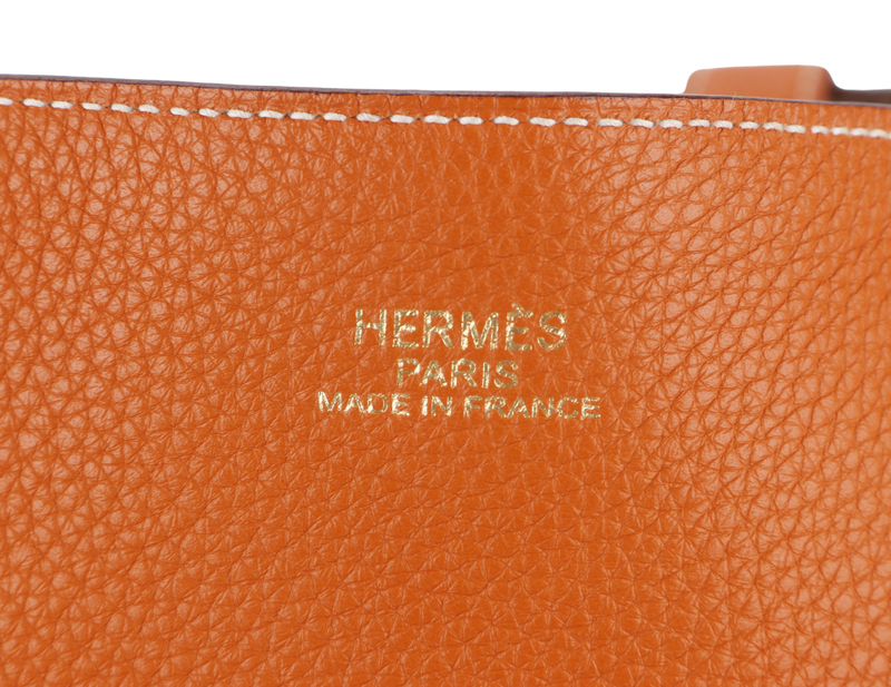 HERMES DOUBLE SENS TOTE 36 ORANGE GOLD TAURILLON CLEMENCE LEATHER STAMP Q SQUARE (2013) WITH DUST COVER