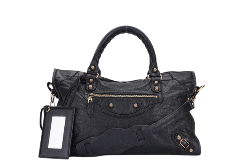 BALENCIAGA GIANT CITY SHOULDER BAG (281770.1000.527589) BLACK LAMBSKIN GOLD HARDWARE WITH CARD, NO DUST COVER