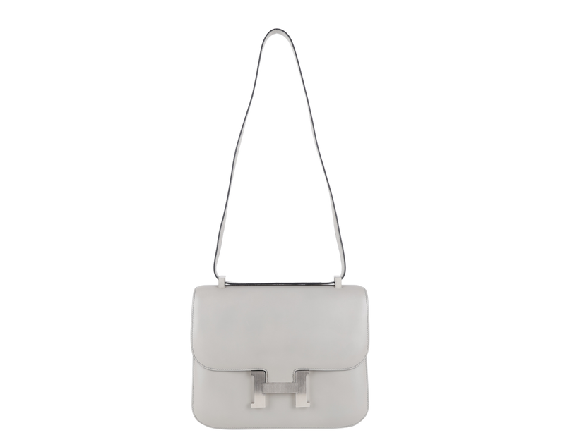 HERMES CONSTANCE 25 GRIS PERLE SWIFT LEATHER BRUSHED SILVER HARDWARE STAMP O (YEAR 2011) WITH DUST COVER AND BOX