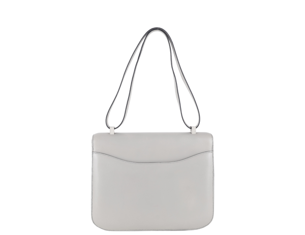 HERMES CONSTANCE 25 GRIS PERLE SWIFT LEATHER BRUSHED SILVER HARDWARE STAMP O (YEAR 2011) WITH DUST COVER AND BOX