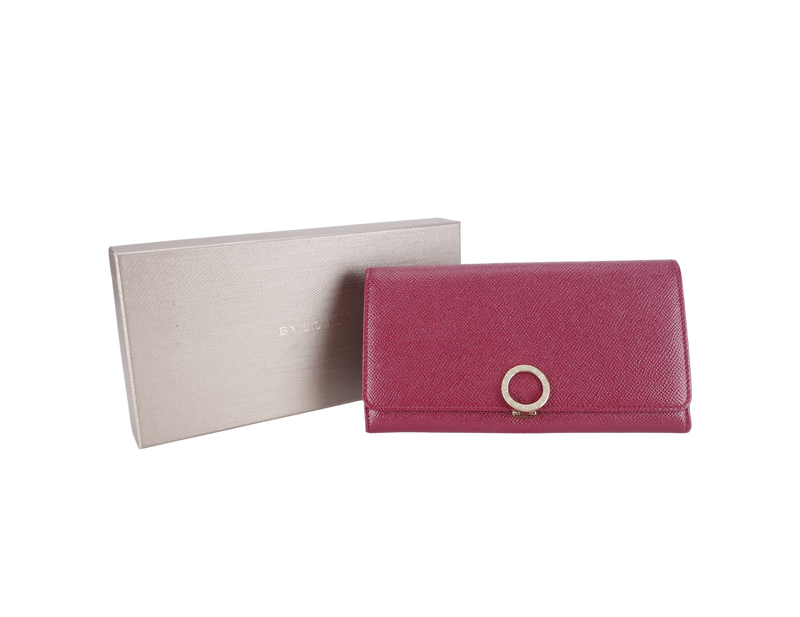 BVLGARI BVLGARI LOGO CLIP LONG WALLET BURGUNDY COLOR WITH BOX