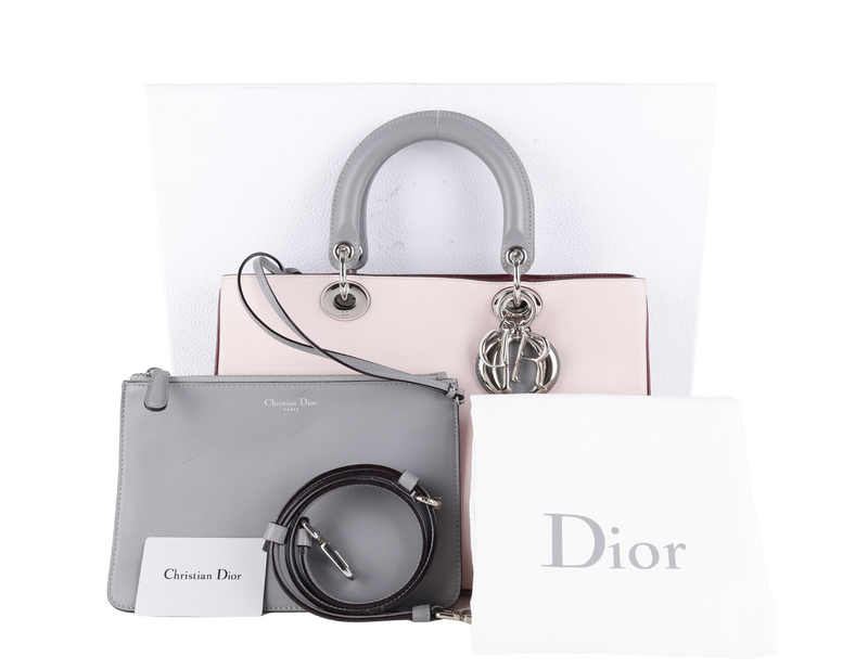 CHRISTIAN DIOR DIORISSIMO (09-MA-0134) CALFSKIN LEATHER PINK GREY WITH STRAPS, CARD, DUST COVER AND BOX