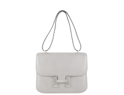 HERMES CONSTANCE 25 GRIS PERLE SWIFT LEATHER BRUSHED SILVER HARDWARE STAMP O (YEAR 2011) WITH DUST COVER AND BOX