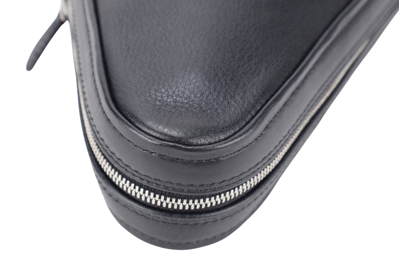 BALENCIAGA TRIANGLE CLUTCH BAG BLACK CALFSKIN SILVER HARDWARE WITH DUST COVER