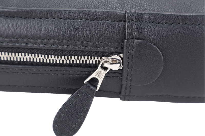 BALENCIAGA TRIANGLE CLUTCH BAG BLACK CALFSKIN SILVER HARDWARE WITH DUST COVER