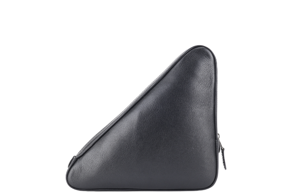 BALENCIAGA TRIANGLE CLUTCH BAG BLACK CALFSKIN SILVER HARDWARE WITH DUST COVER
