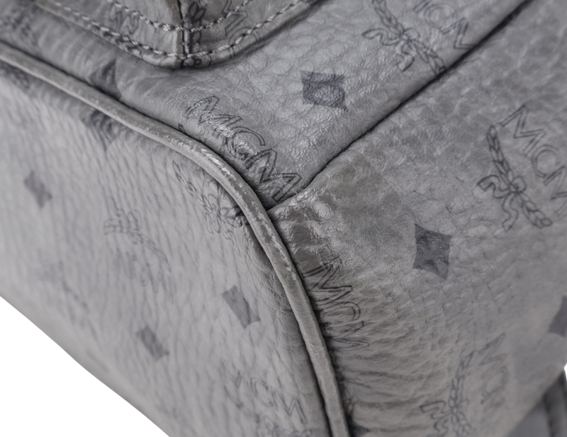 MCM STARK BACKPACK IN GREY VISETORS LEATHER SILVER HARDWARE NO DUST COVER