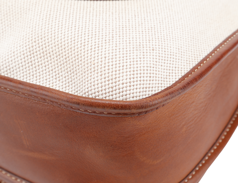 HERMES EVELYN PM STAMP SQUARE K (YEAR 2007) TOILE x BARENIA LEATHER WITH STRAP AND DUST COVER