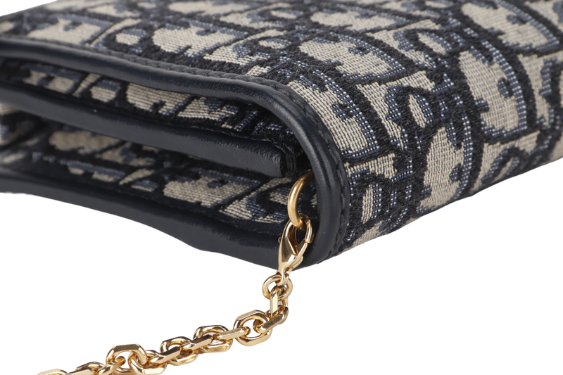 CHRISTIAN DIOR MONTAIGNE 2 IN 1-WOC BLUE NAVY OBLIQUE JACQUARD GOLD HARDWARE (19-BO-1210)