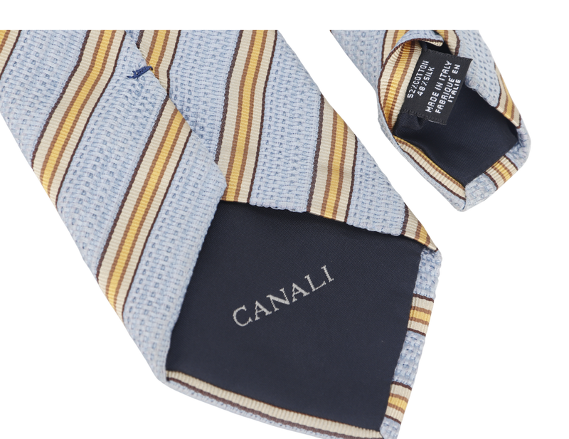 CANALI NECKTIES SKY BLUE AND YELLOW GOLD STRIPE