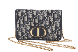 CHRISTIAN DIOR MONTAIGNE 2 IN 1-WOC BLUE NAVY OBLIQUE JACQUARD GOLD HARDWARE (19-BO-1210)