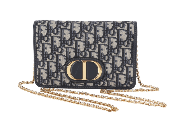 CHRISTIAN DIOR MONTAIGNE 2 IN 1-WOC BLUE NAVY OBLIQUE JACQUARD GOLD HARDWARE (19-BO-1210)