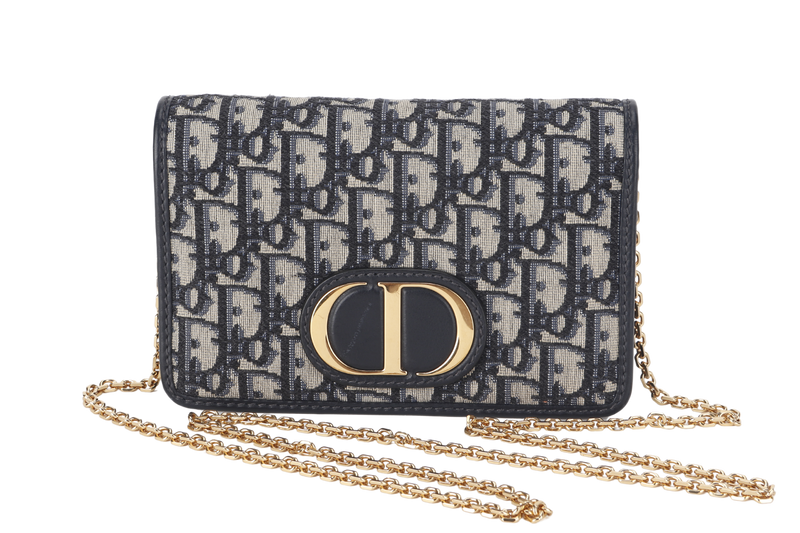 CHRISTIAN DIOR MONTAIGNE 2 IN 1-WOC BLUE NAVY OBLIQUE JACQUARD GOLD HARDWARE (19-BO-1210)