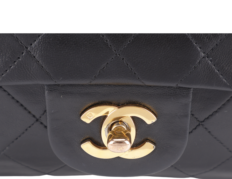 CHANEL VINTAGE CLASSIC FLAP SMALL BLACK LAMBSKIN GOLD HARDWARE (246xxxx) NO DUST COVER
