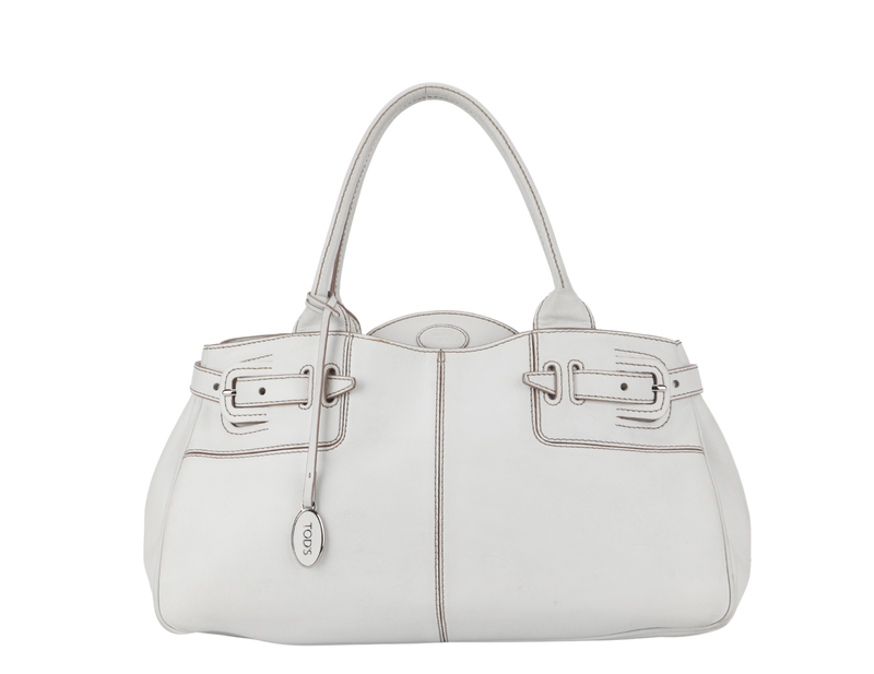TOD'S CREAM WHITE LAMBSKIN SHOULDER TOTE BAG WITH DUST COVER