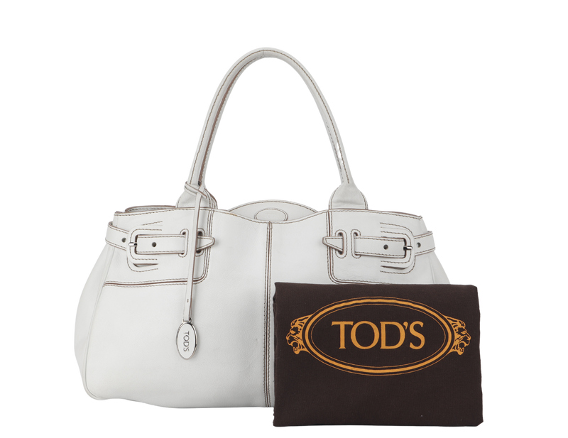 TOD'S CREAM WHITE LAMBSKIN SHOULDER TOTE BAG WITH DUST COVER