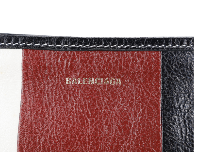BALENCIAGA STRIPE CLUTCH BLACK, GREY, RED CALF LEATHER SILVER HARDWARE WITH DUST COVER