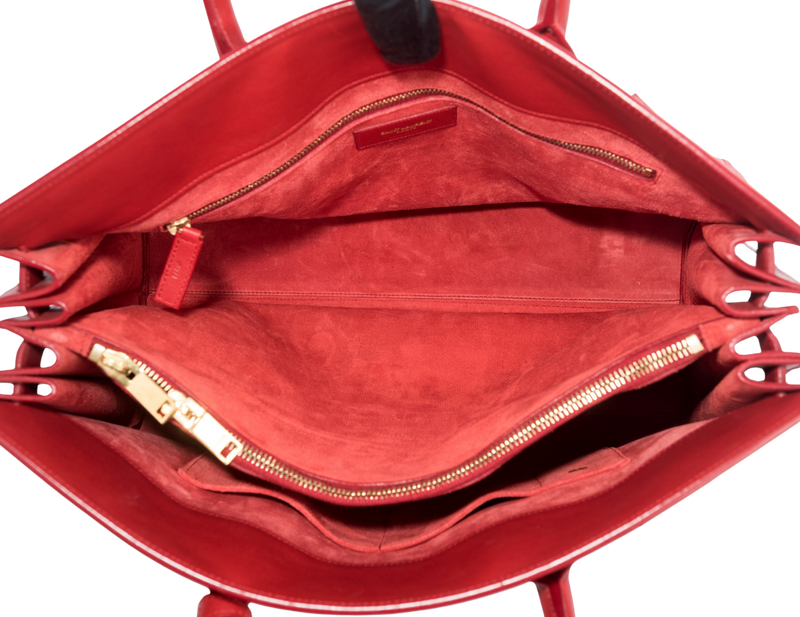 Yves Saint Laurent Sae De Jour Large Tote Bag in Red Leather, with Keys, Lock & Dust Cover